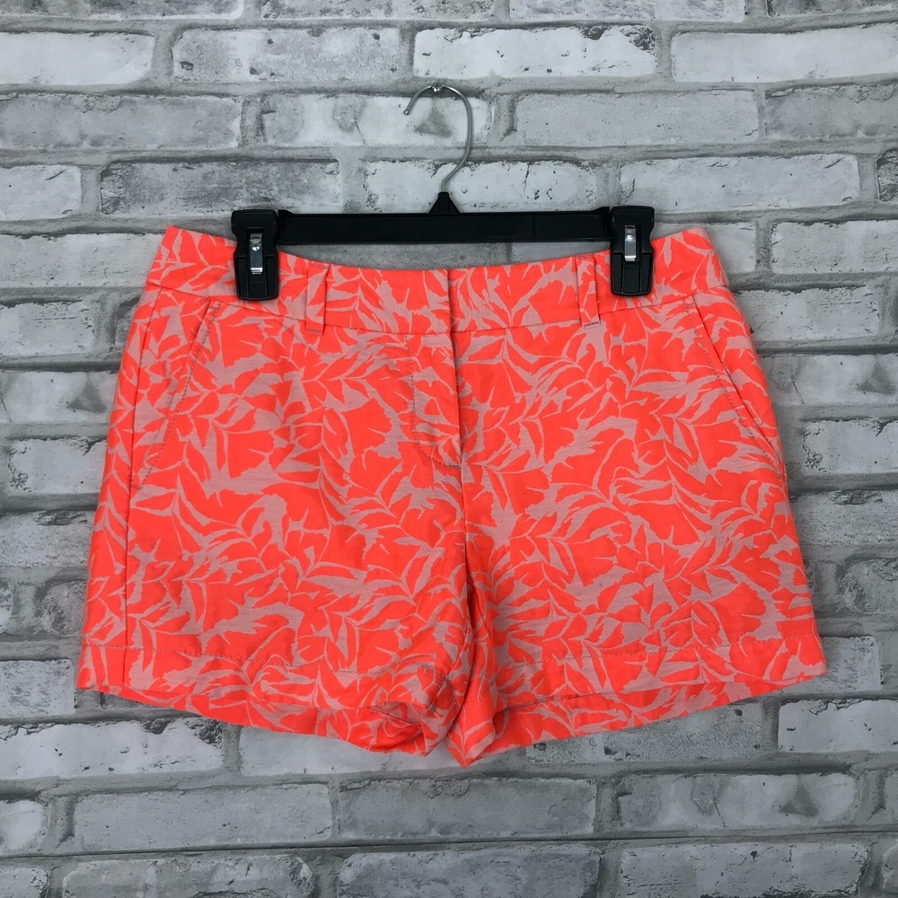 LOFT Shorts Womens 2 Orange Jacquard Floral Print Casual Mid Rise Pockets